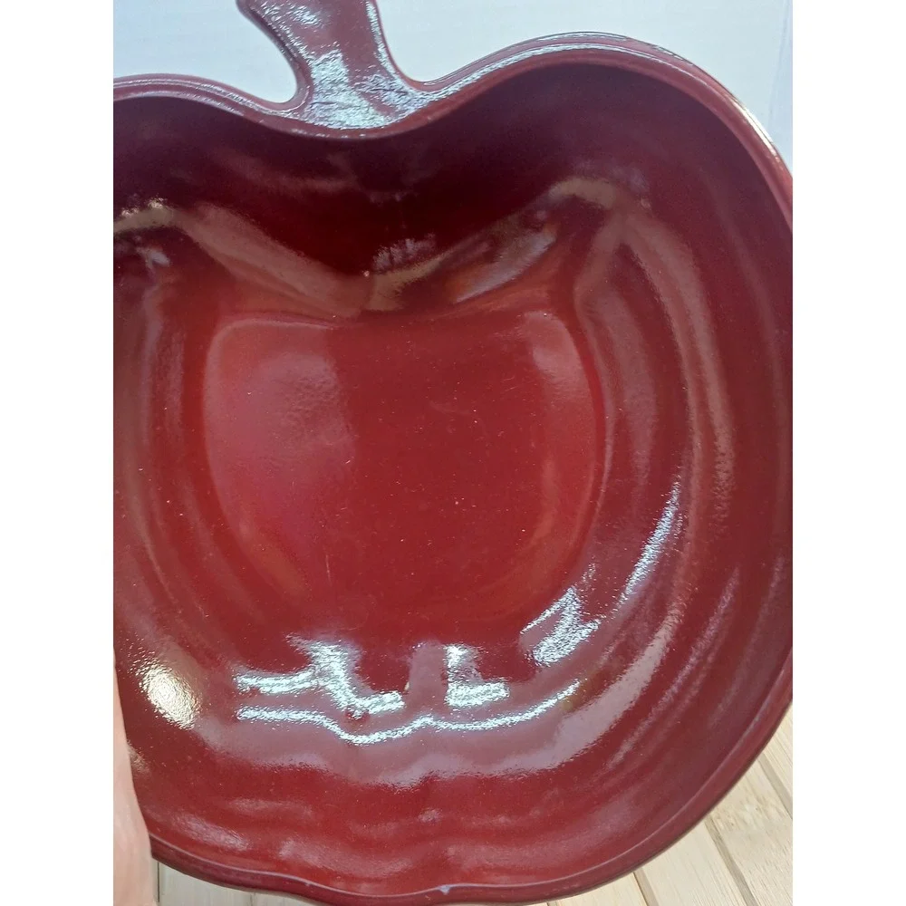 Hazel Atlas Red Flashed Milk Glass Apple Shaped Bowls Set of 5 Vintage MCM